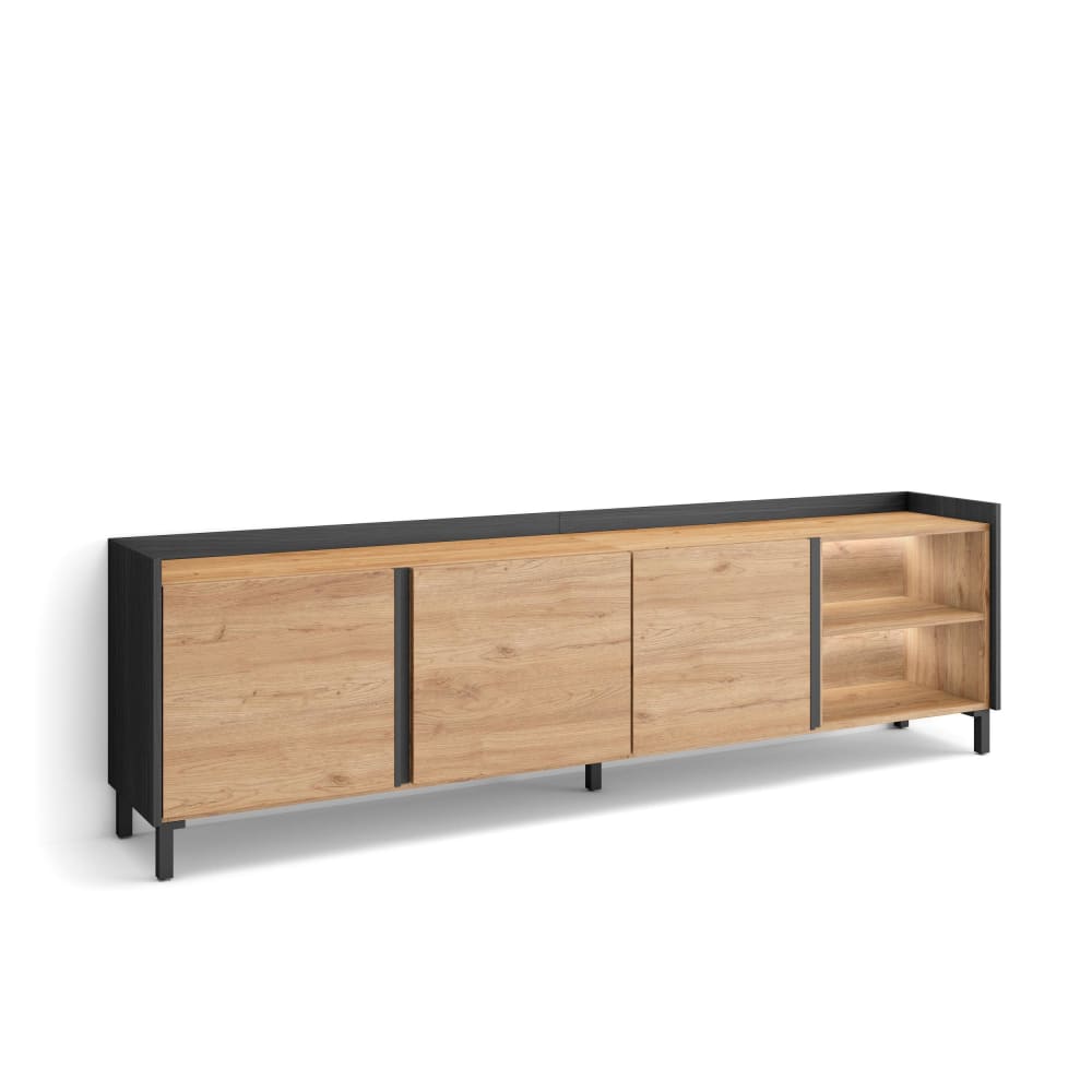Meuble tv effet bois de chêne et noir 207x35x61cm avec pieds