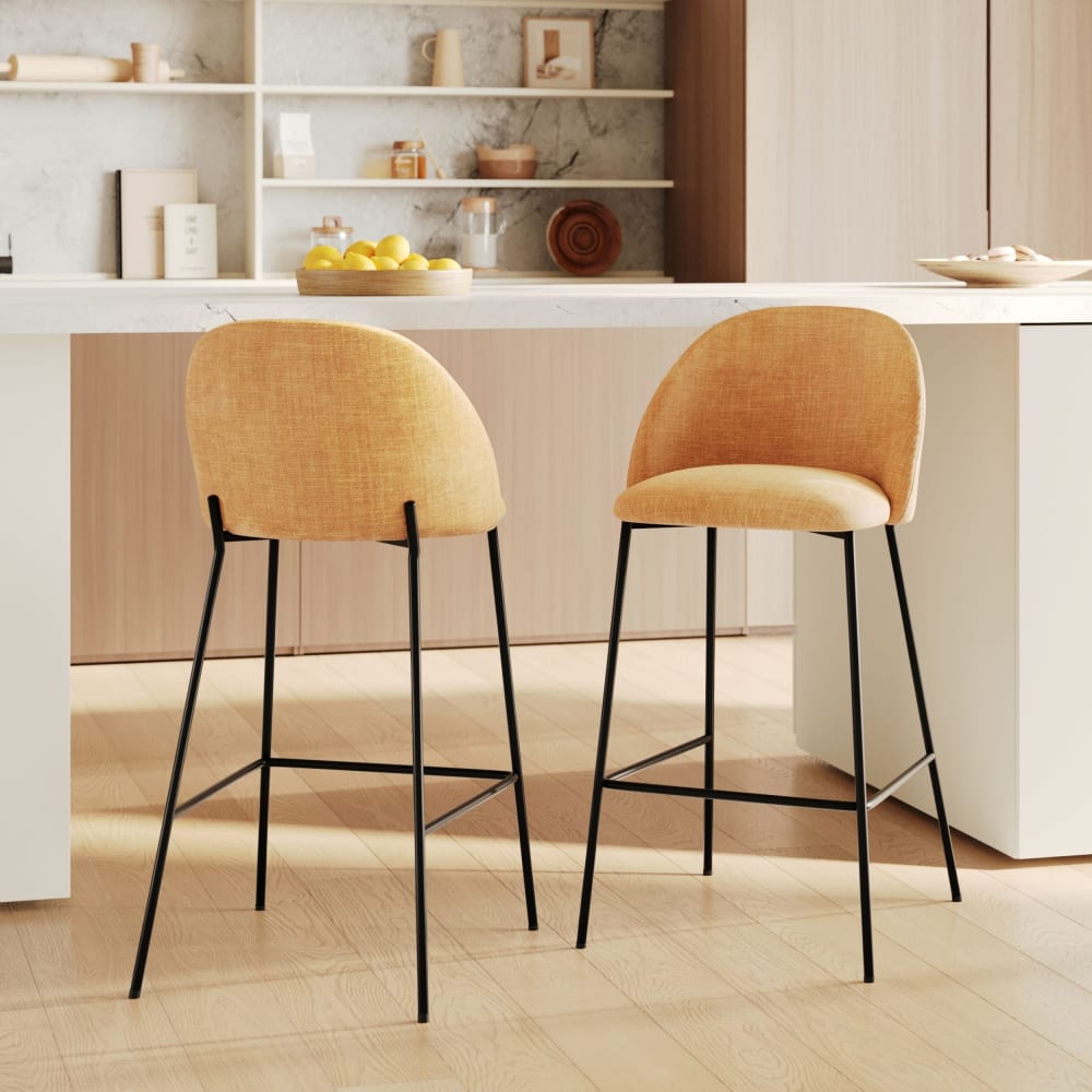 2er Set Barstühle aus 66,5 cm in senfgelbem Stoff - Maisons Du