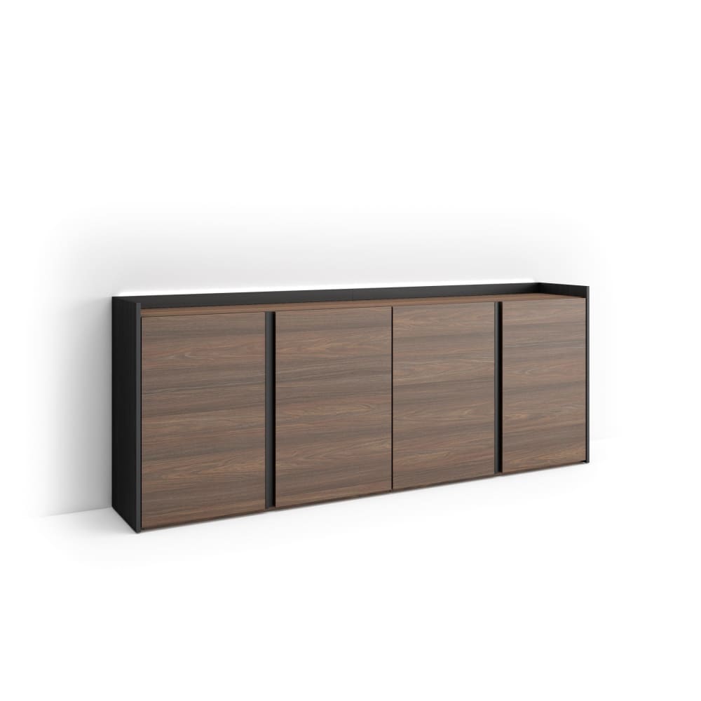 Buffet effet bois de chêne foncé et noir 207x35x80cm avec led