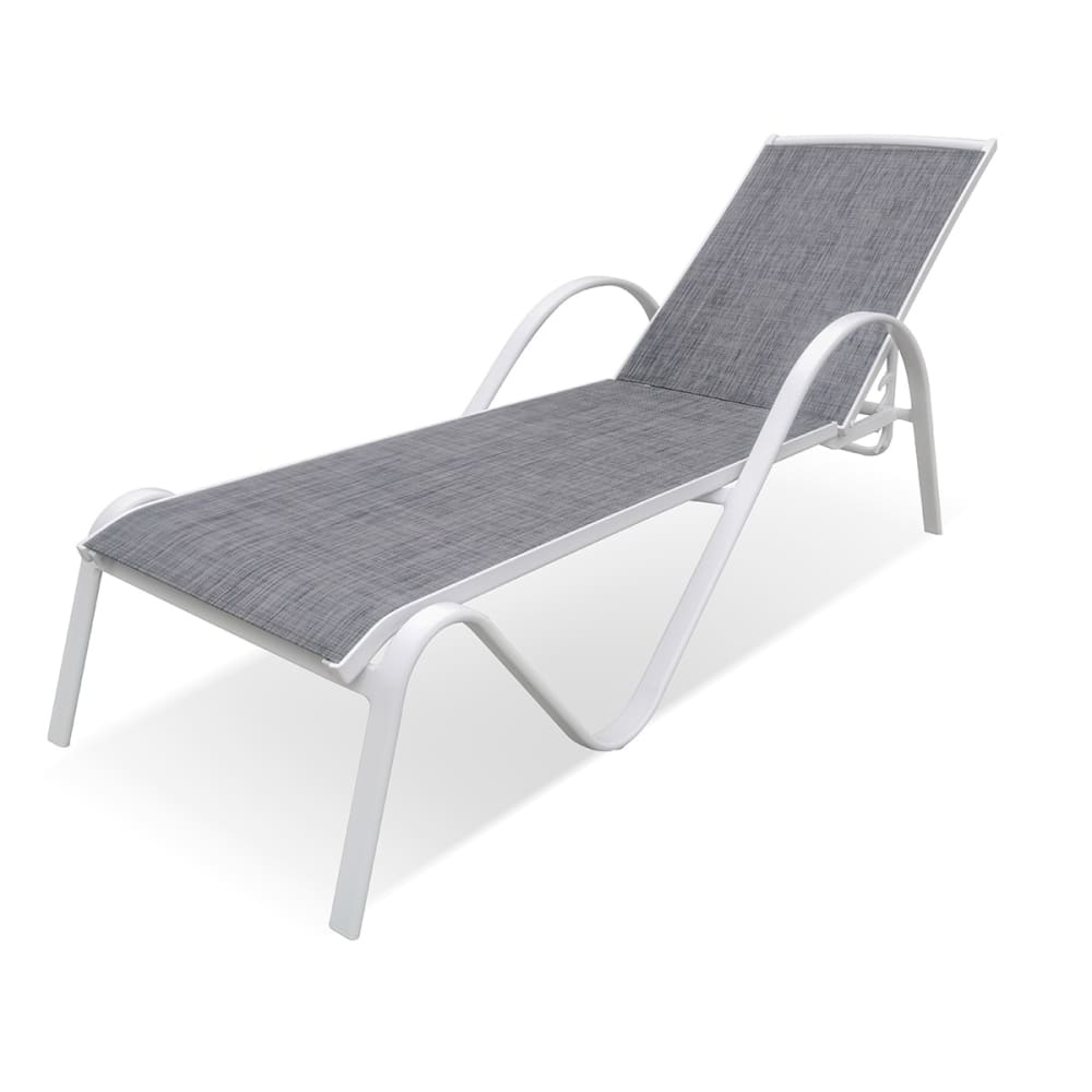 Bain de soleil en aluminium blanc et textilène gris 195x67x92 cm