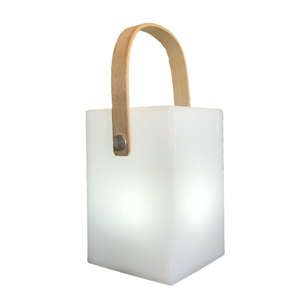 Lampe de table LED avec anse en bambou multicolore cube 10x10x23cm