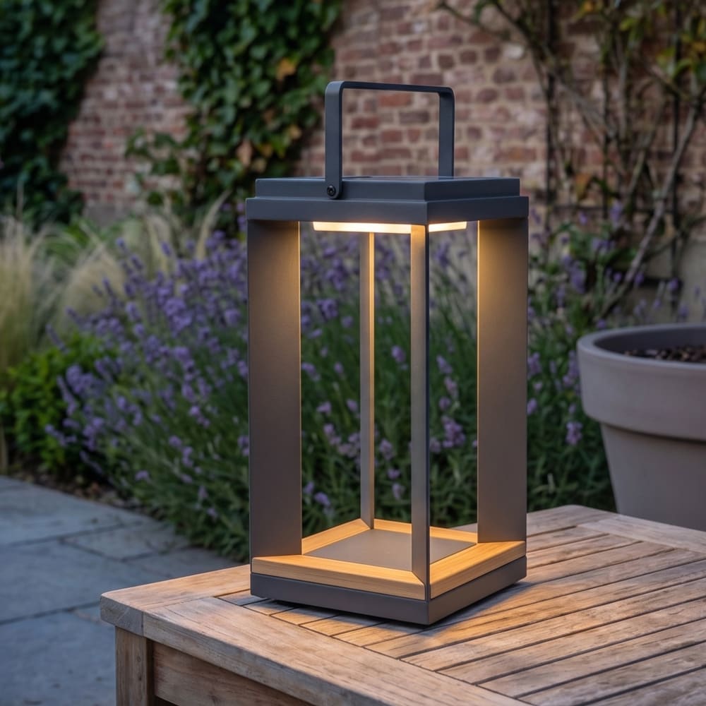 Lampe solaire LED en aluminium gris anthracite 20x20x42 cm