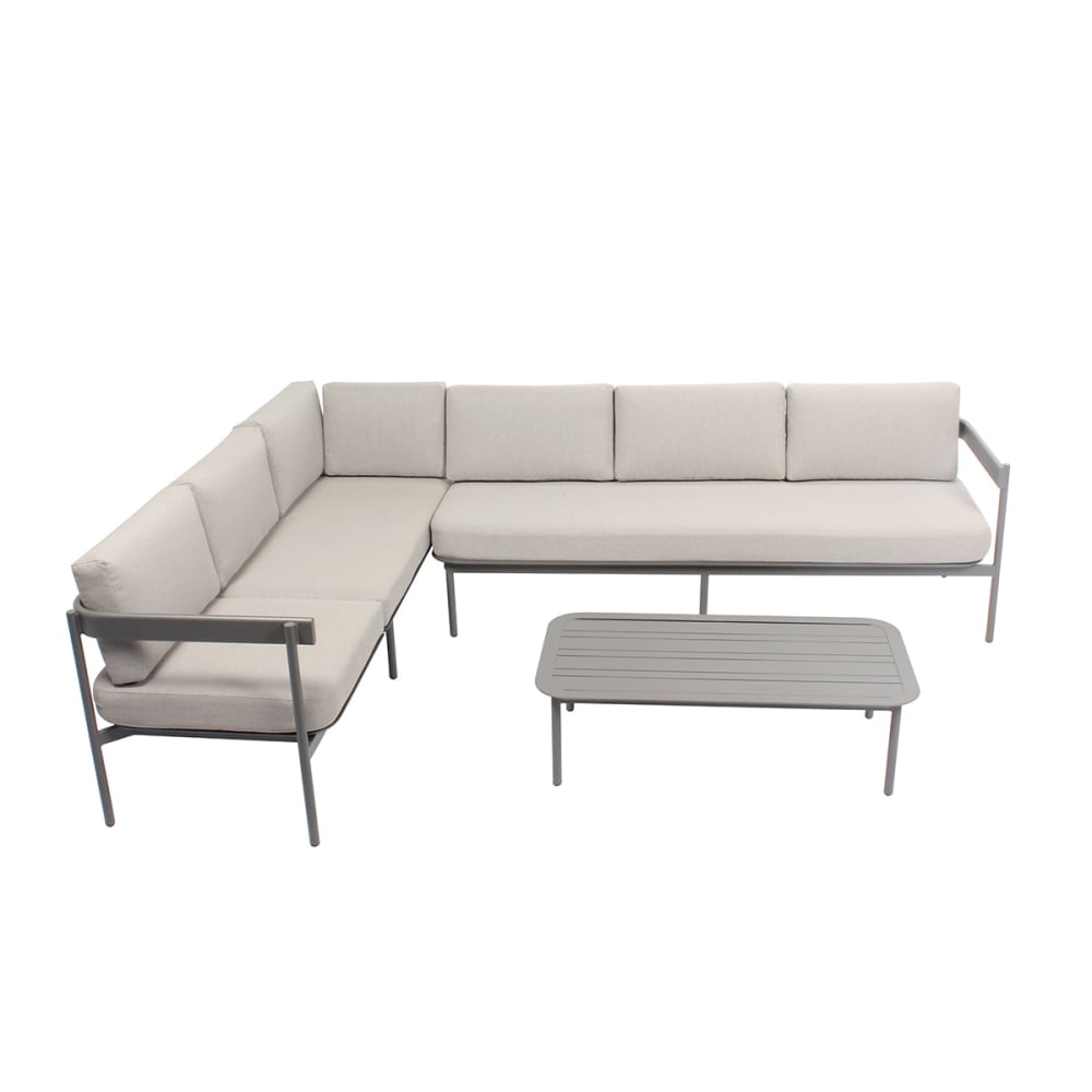 Salon de jardin en aluminium taupe beige modulable 207x204x68 cm