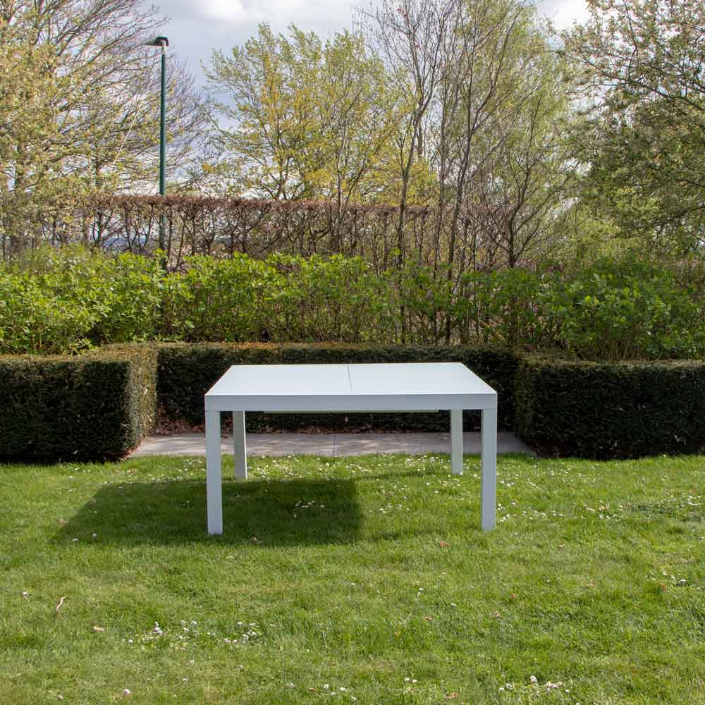 Table de jardin en aluminium et plateau en verre blanc 150x150x76 cm