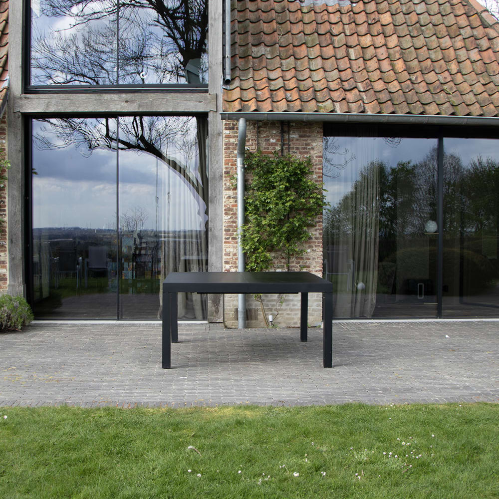 Table de jardin en aluminium et plateau en verre poli noir150x150x76cm