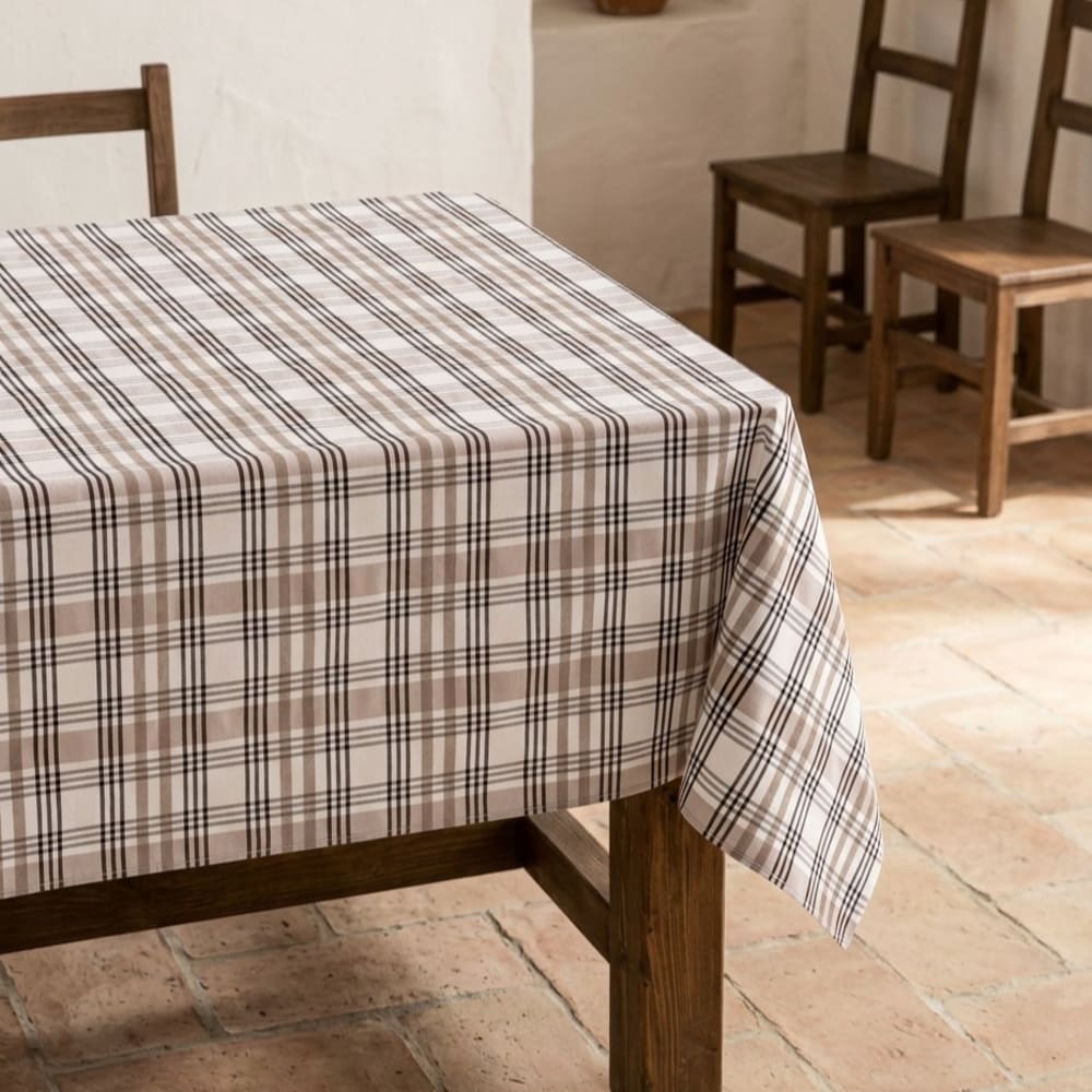 Gamusi Karierte abwaschbare Tischdecke, Leinen 140x100 cm style landhaus Braun Öko-Tex Zertifikat Baumwolle