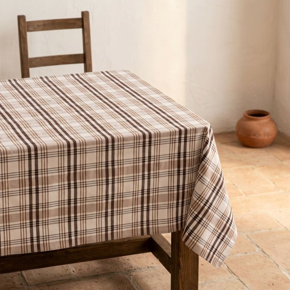 Gamusi Karierte abwaschbare Tischdecke, Kaffee 140x300 cm style landhaus Taupe Öko-Tex Zertifikat Baumwolle
