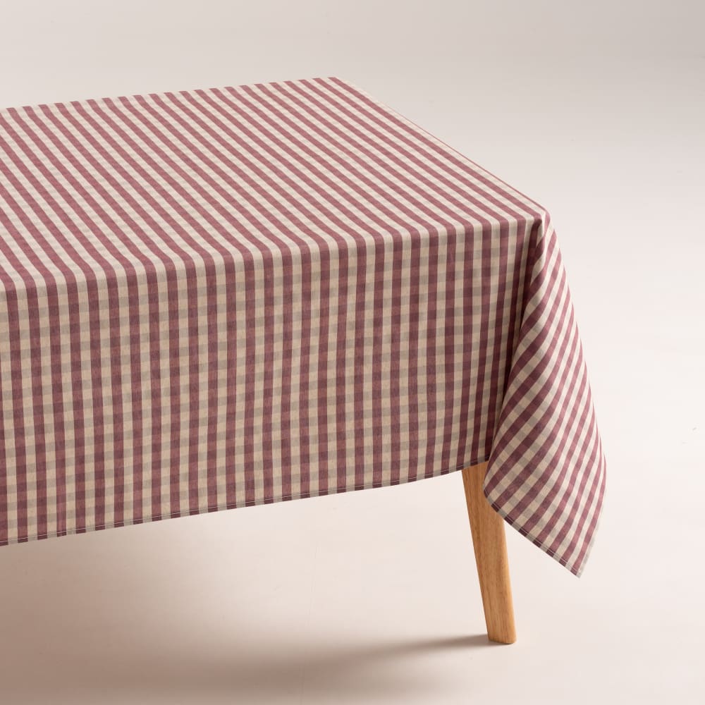 Nappe anti-taches lin à carreaux vichy bordeaux 140x300 cm