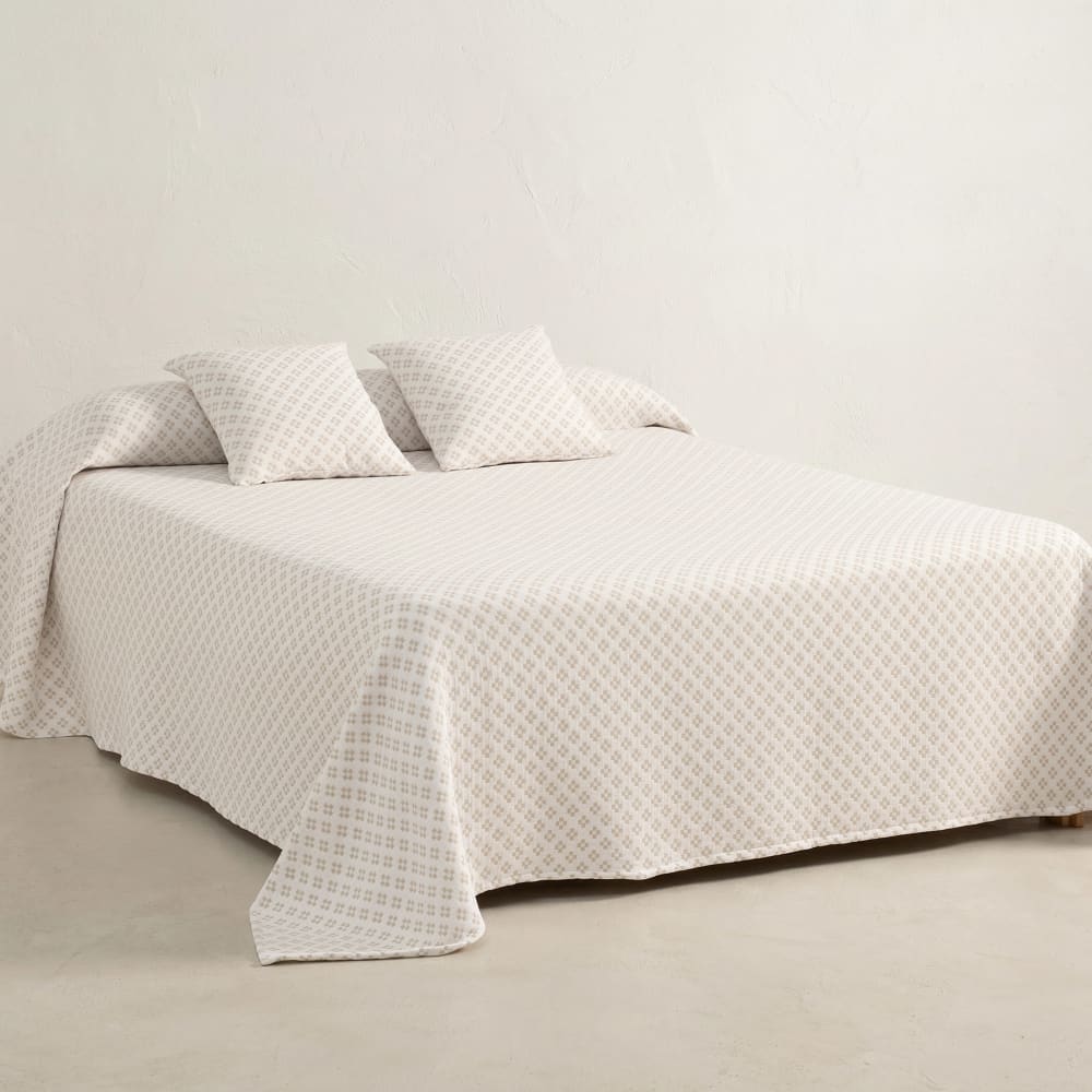 Gamusi Leichte Tagesdecke aus Baumwolle, Beige 270x270cm style landhaus Beige Öko-Tex Zertifikat Baumwolle
