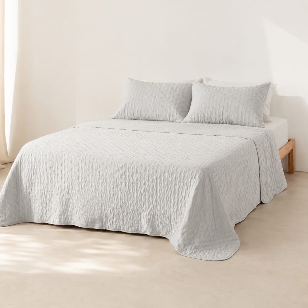 Couvre lit boutis gris clair 270x270 + 2(50x70) cm