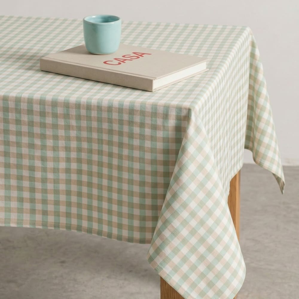 Gamusi Abwaschbare Tischdecke mit Vichy-Karo, Hellblau 140x100 cm style landhaus Grün Öko-Tex Zertifikat Baumwolle