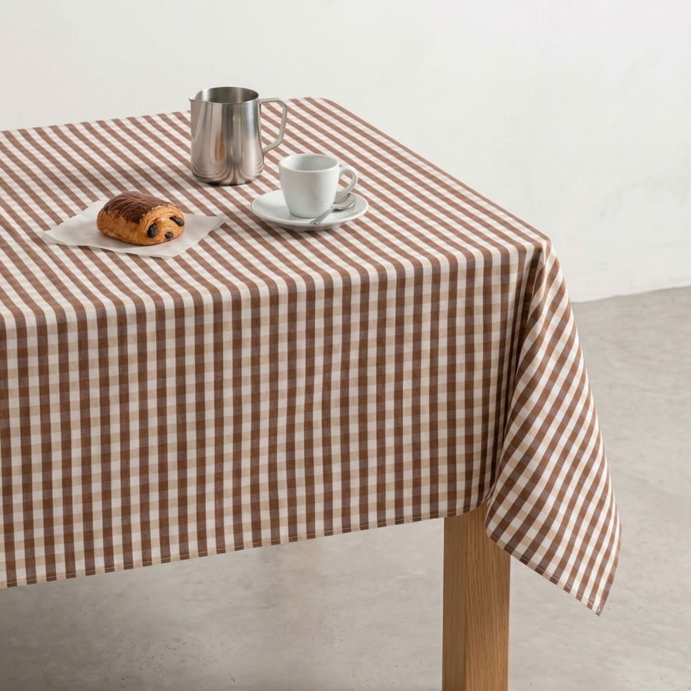Nappe anti-taches à carreaux vichy marron 140x240 cm