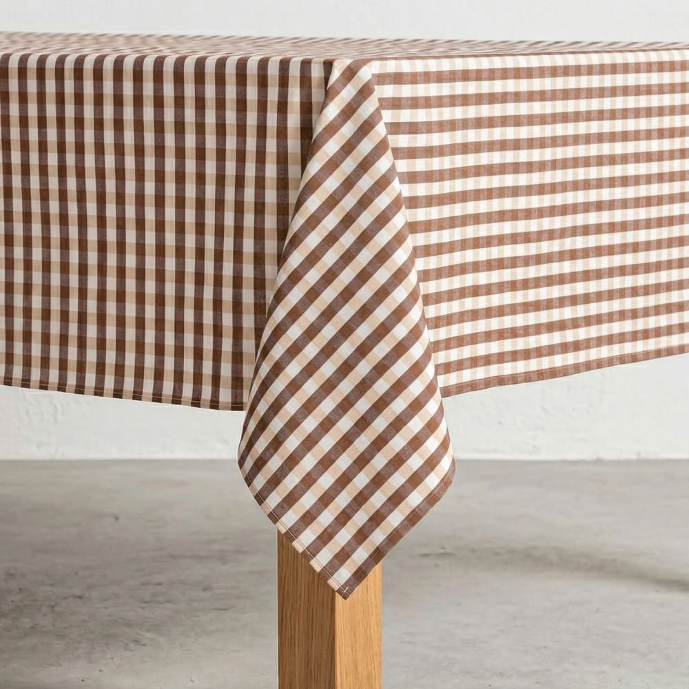 Abwaschbare Tischdecke mit Vichy-Karo, Braun 140x240 cm - Maisons