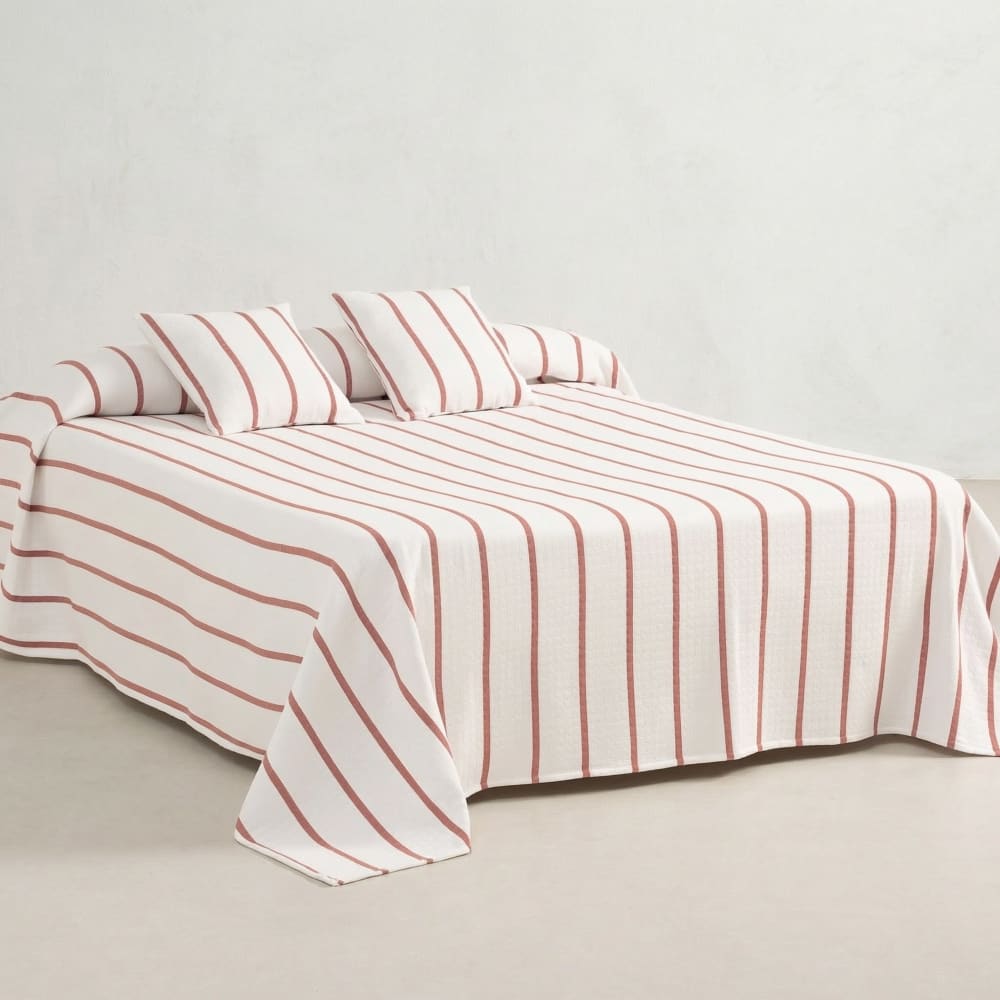 Couvre-lit en coton légère à rayures terracotta 270x270cm