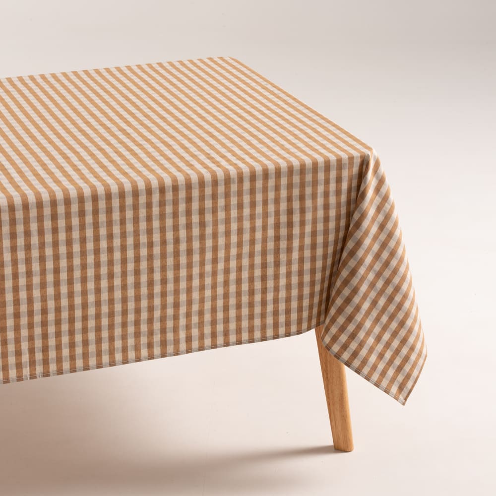 Nappe anti-taches lin à carreaux vichy taupe 140x100 cm