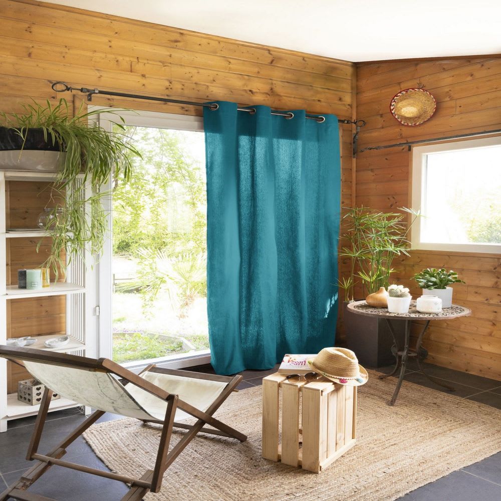 Rideau coton bleu 140x260 cm