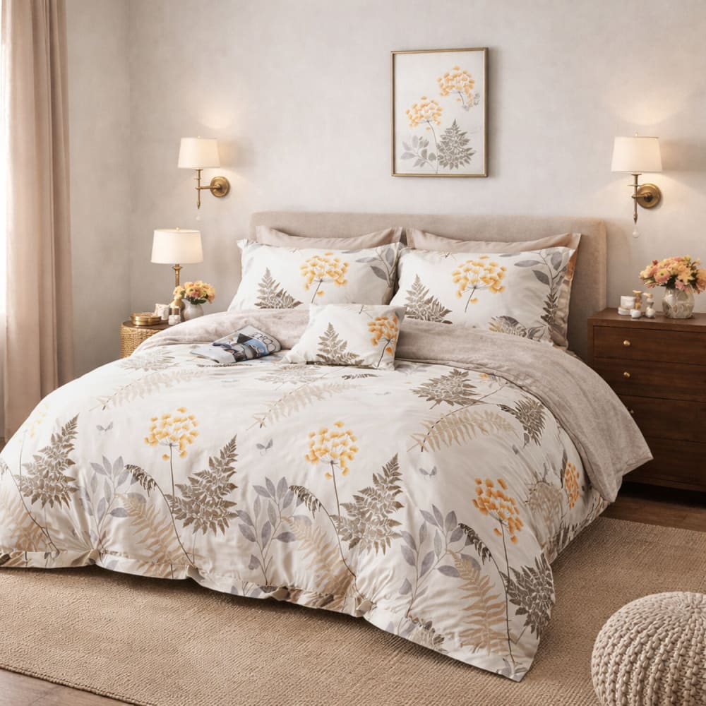 Parure de lit percale coton botanique beige orange 240x220cm — vue 3