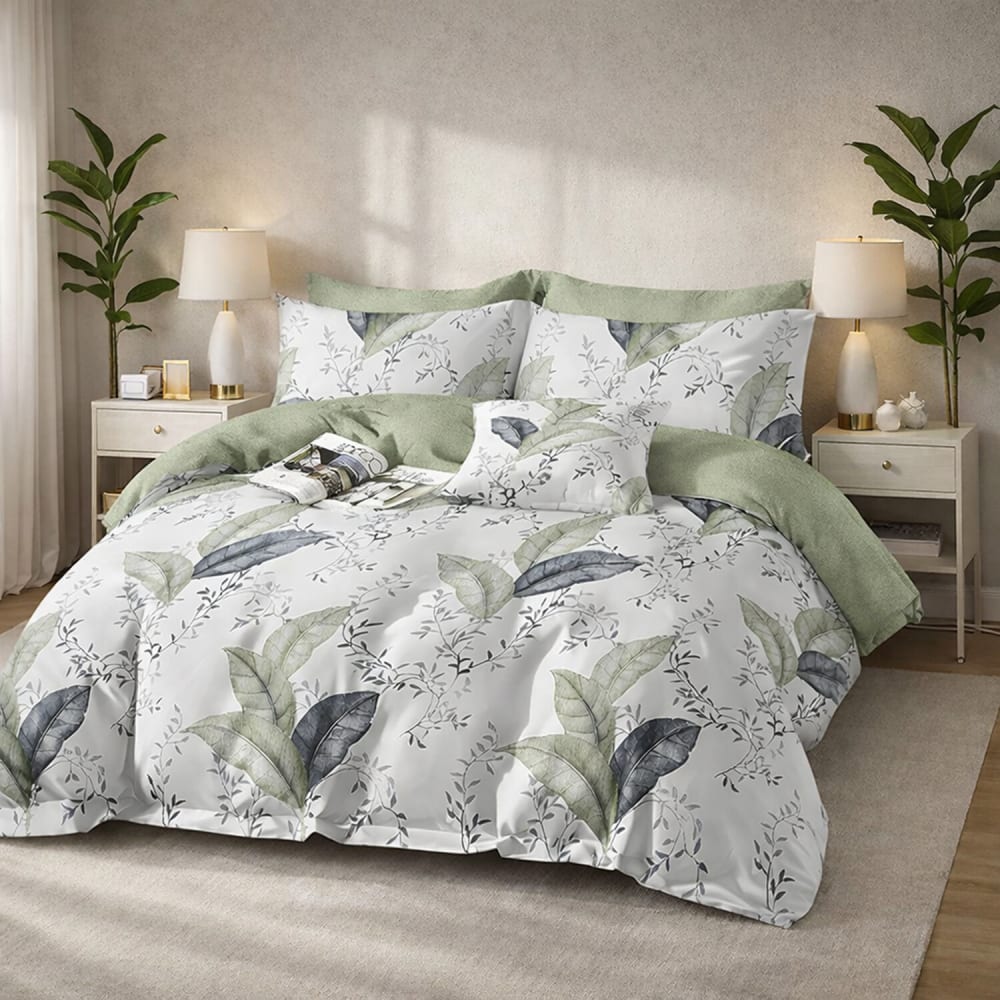Parure de lit en percale de coton imprimé feuillage vert 240x220 cm — vue 3