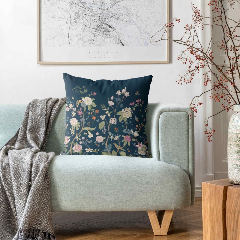 Dekokissen Blumen Chinoiserie aus Polyester, blau 40 x 40 cm -