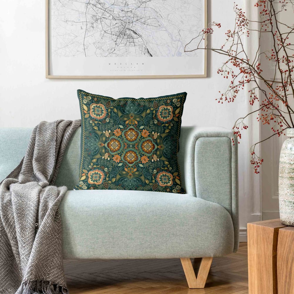 Dekokissen Detailliertes Boho Muster aus Polyester, grün 50 x 50