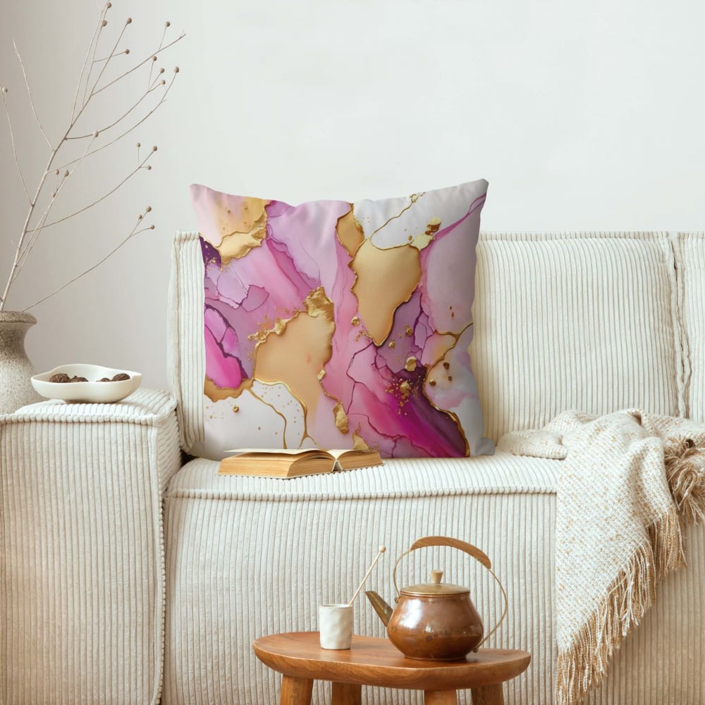 Dekokissen Goldenes Farbspiel aus Polyester, pink 40 x 40 cm -