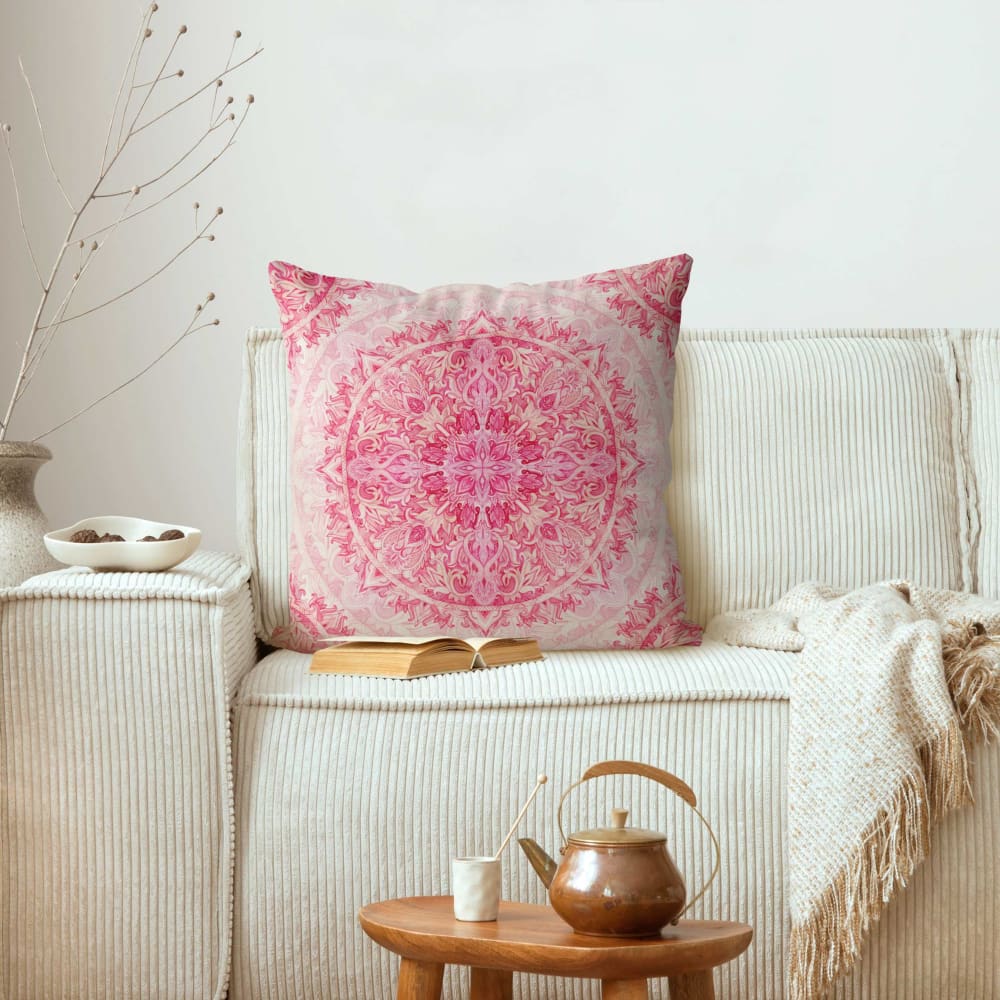 Dekokissen Mandala Aquarell Ornament I aus Polyester, pink 50 x