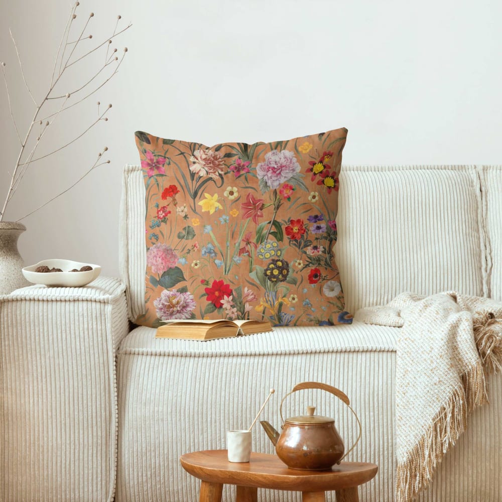 Dekokissen Wildblumenmuster aus Polyester, braun 50 x 50 cm -