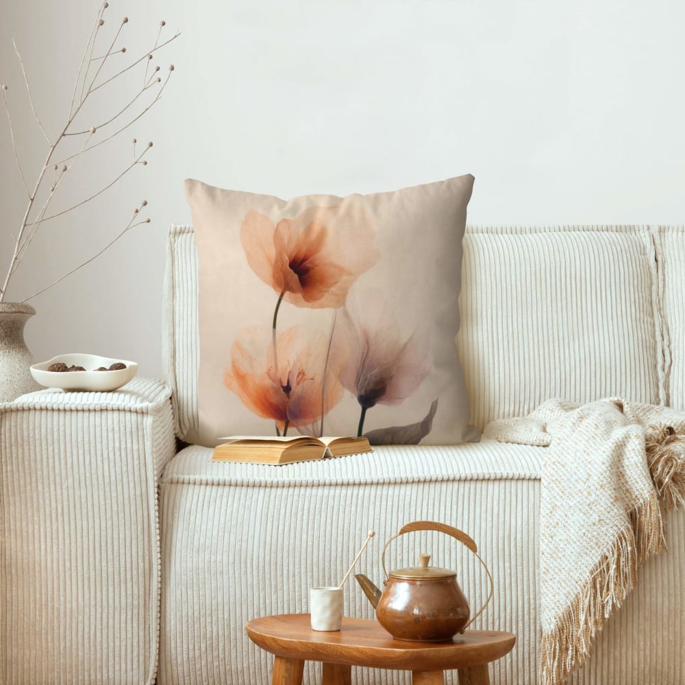 Dekokissen Pergamentblumen I aus Polyester, beige 40 x 40 cm -