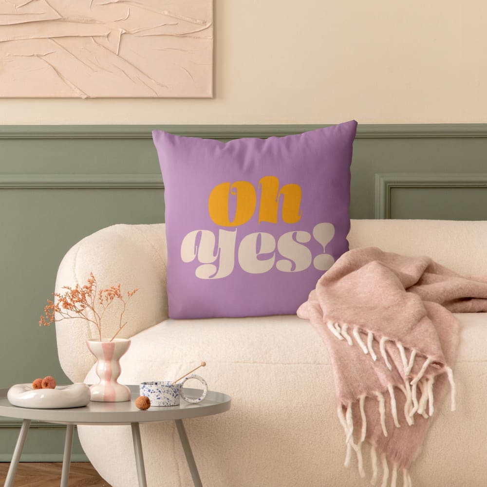 Dekokissen Retro Typografie Oh Yes aus Polyester, violett 50 x 50