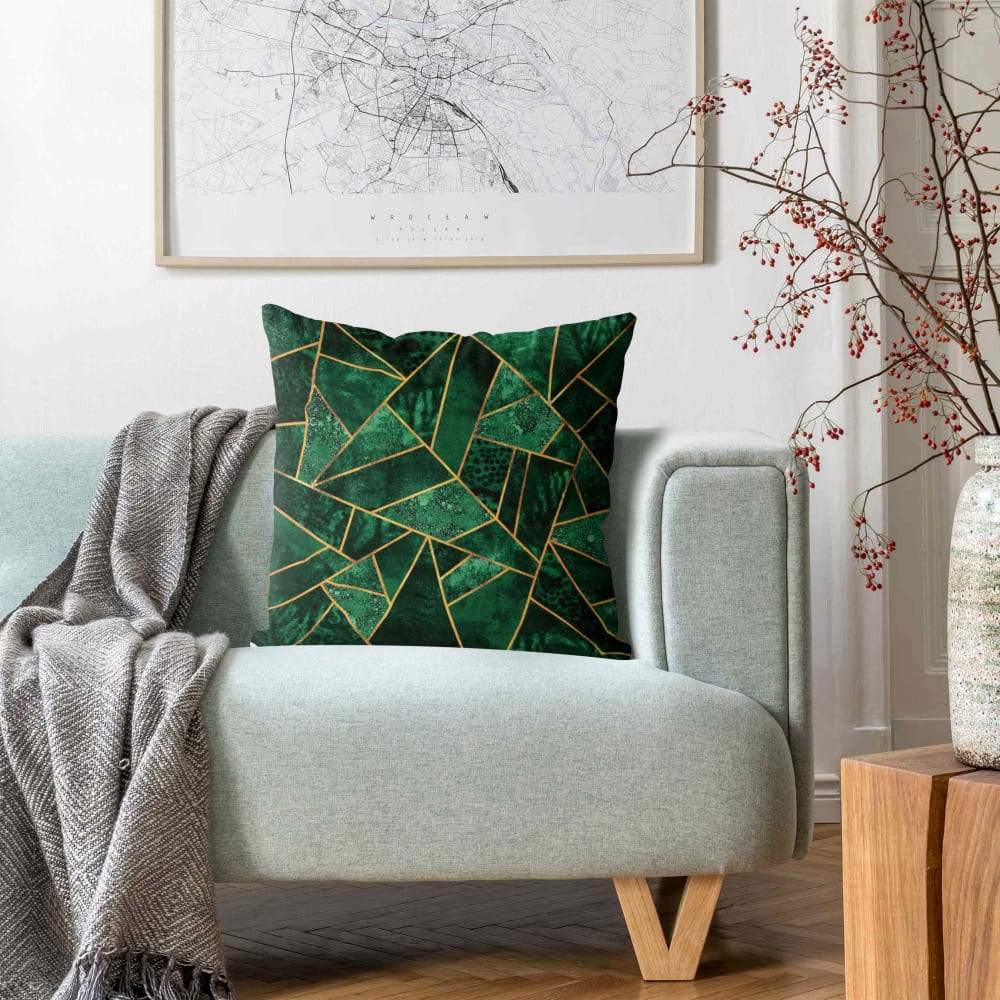 Dekokissen Dunkler Smaragd mit Gold aus Polyester, grün 50 x 50
