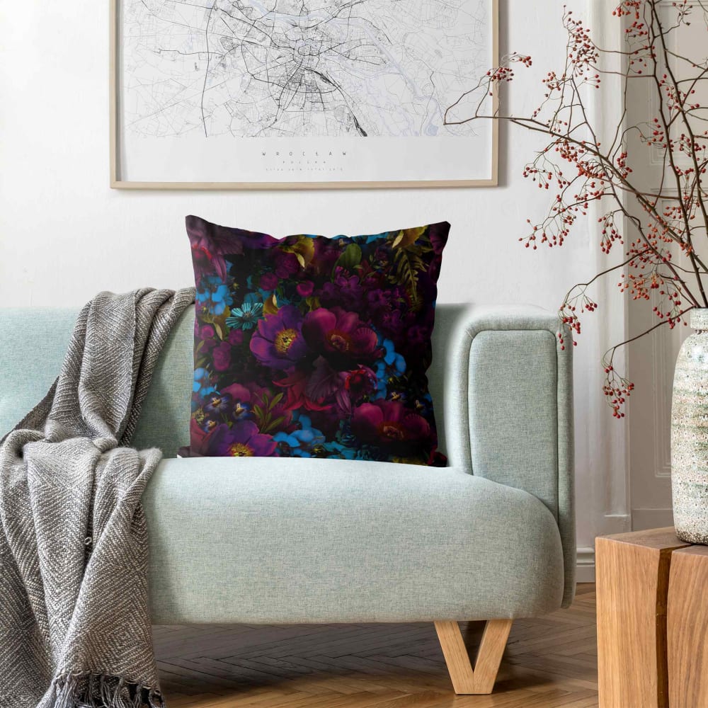 Dekokissen Blüten mit Blumen aus Polyester, violett 40 x 40 cm -