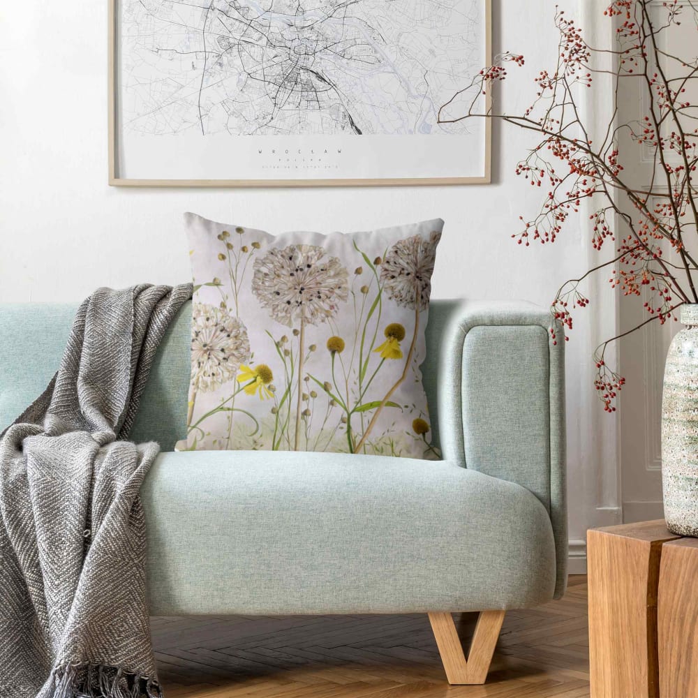 Dekokissen Allium und Helenium aus Polyester, beige 50 x 50 cm -