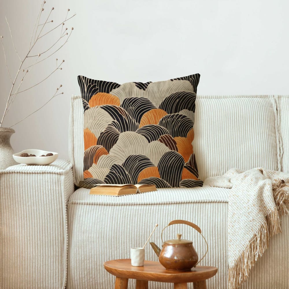 Dekokissen Japanische Wellen aus Polyester, braun 40 x 40 cm -