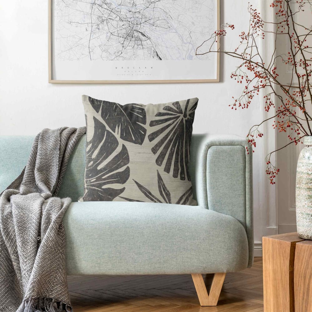 Dekokissen Palmenblätter aus Polyester, grau 40 x 40 cm - Maisons