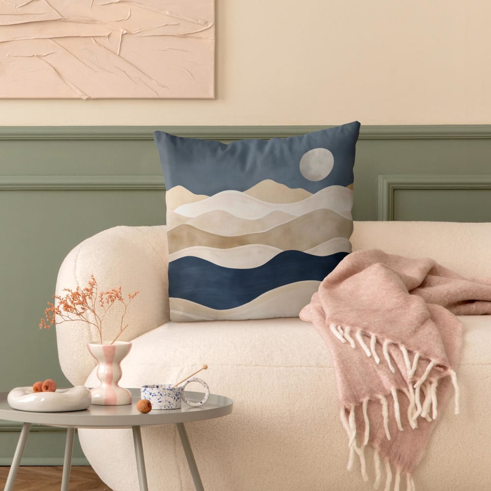 Dekokissen Boho Landschaft aus Polyester, blau 50 x 50 cm -