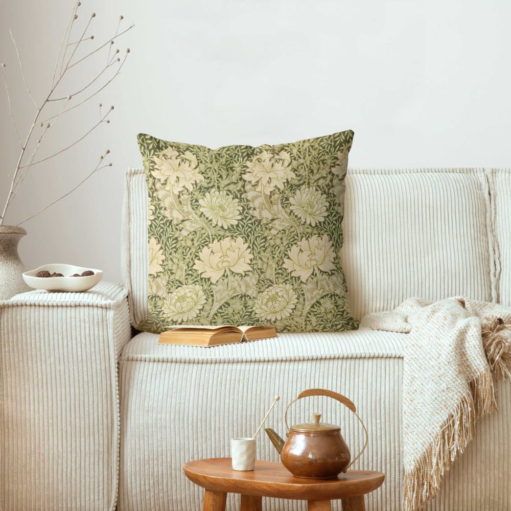 Dekokissen William Morris Große Blüten aus Polyester, grün 40 x