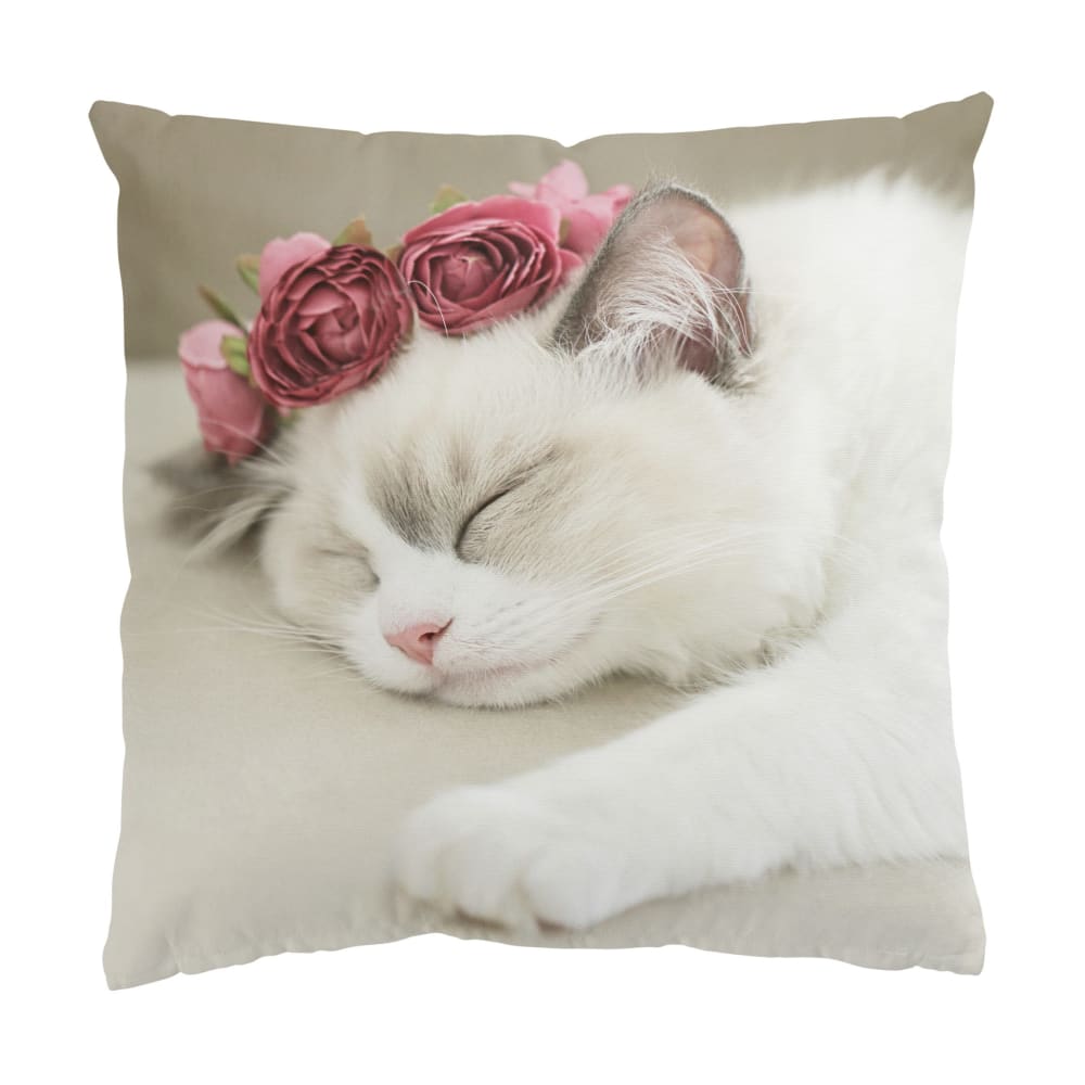 micasia Dekokissen Schlafende Katze mit Rosen aus Polyester, weiß 50 x 50 cm style classic chic Öko-Tex Zertifikat - Stoff