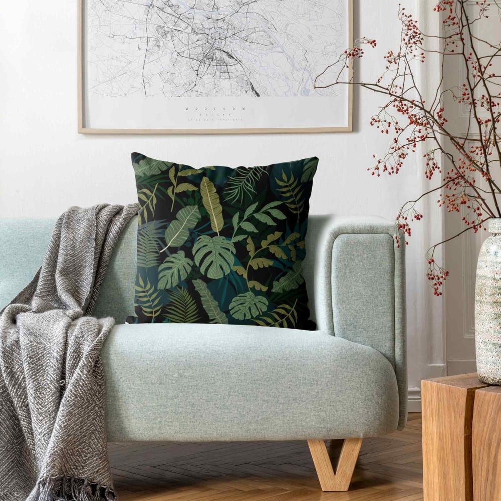 Dekokissen Dschungelblätter aus Polyester-Velours, grün 50 x 50
