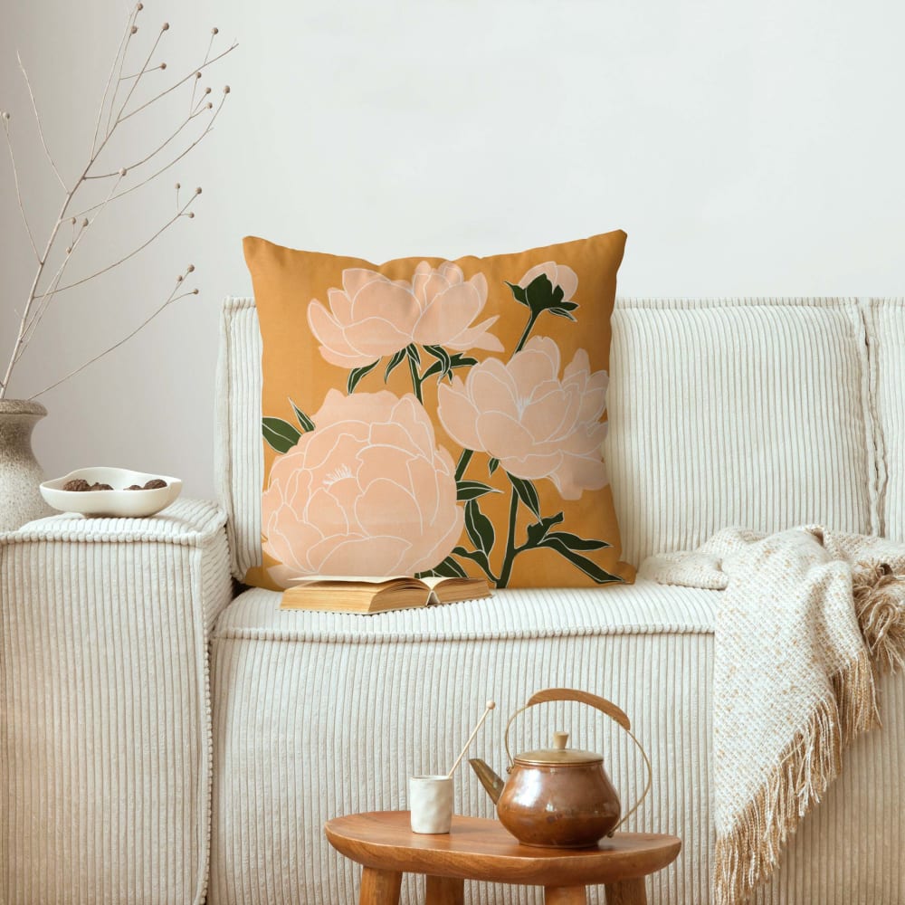 Dekokissen Moderne Pfingstrosen II aus Polyester, orange 40 x 40