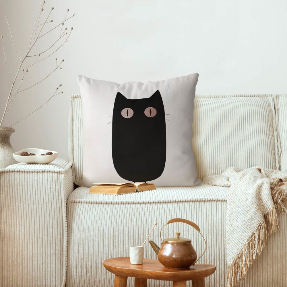 Dekokissen Schwarze Katze aus Polyester, schwarz weiß 50 x 50 cm