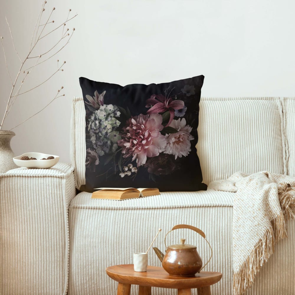 Dekokissen Blumen mit Nebel aus Polyester, schwarz 40 x 40 cm -