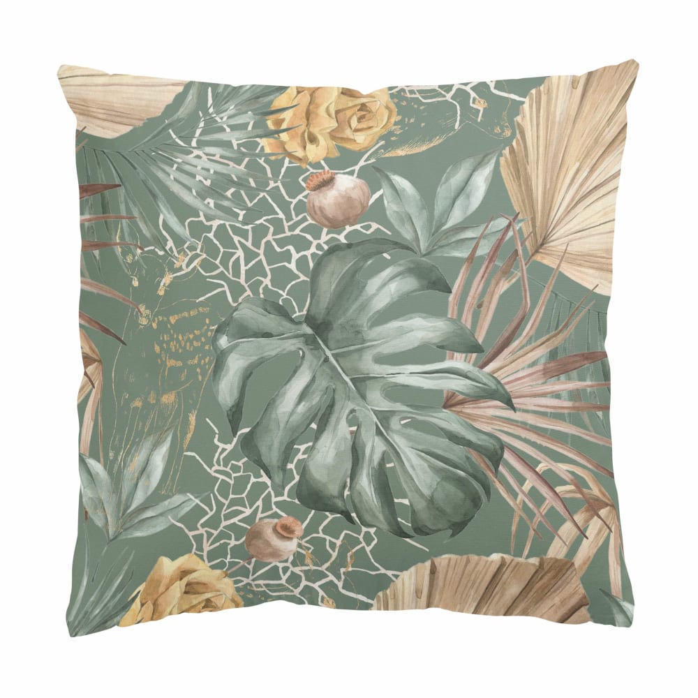 micasia Dekokissen Große Blätter mit Rosen aus Polyester, grün 40 x 40 cm style classic chic Öko-Tex Zertifikat - Stoff