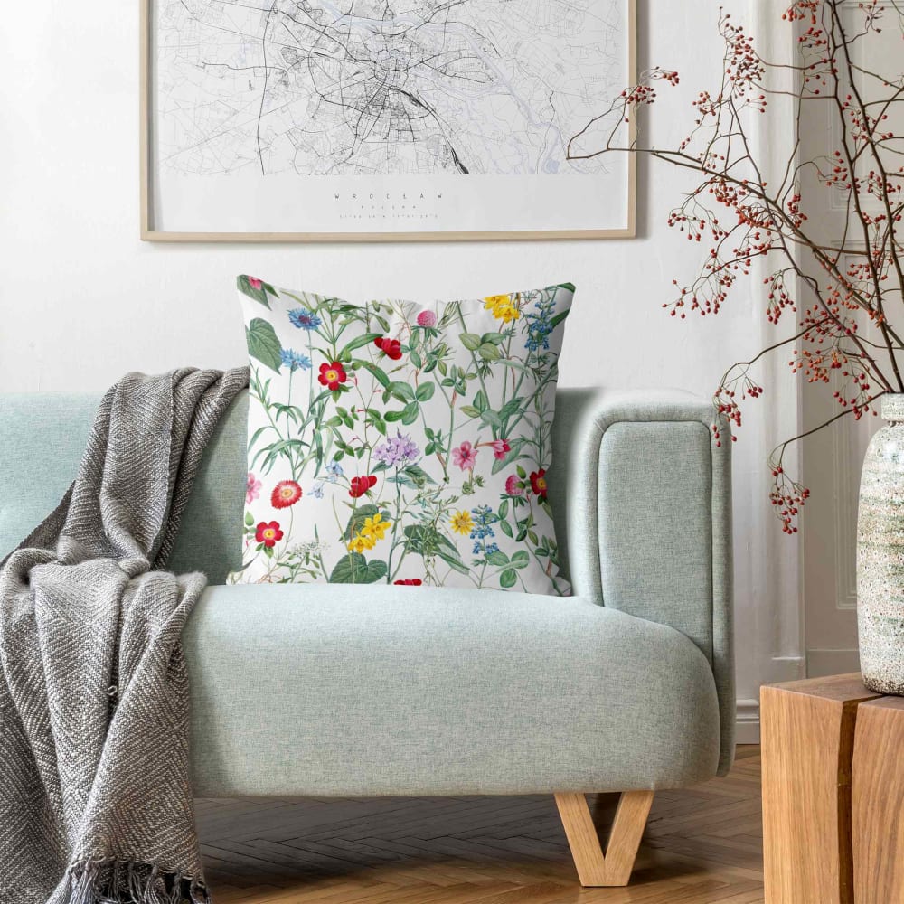 Dekokissen Wildblumen auf Weiß aus Polyester, bunt 50 x 50 cm -