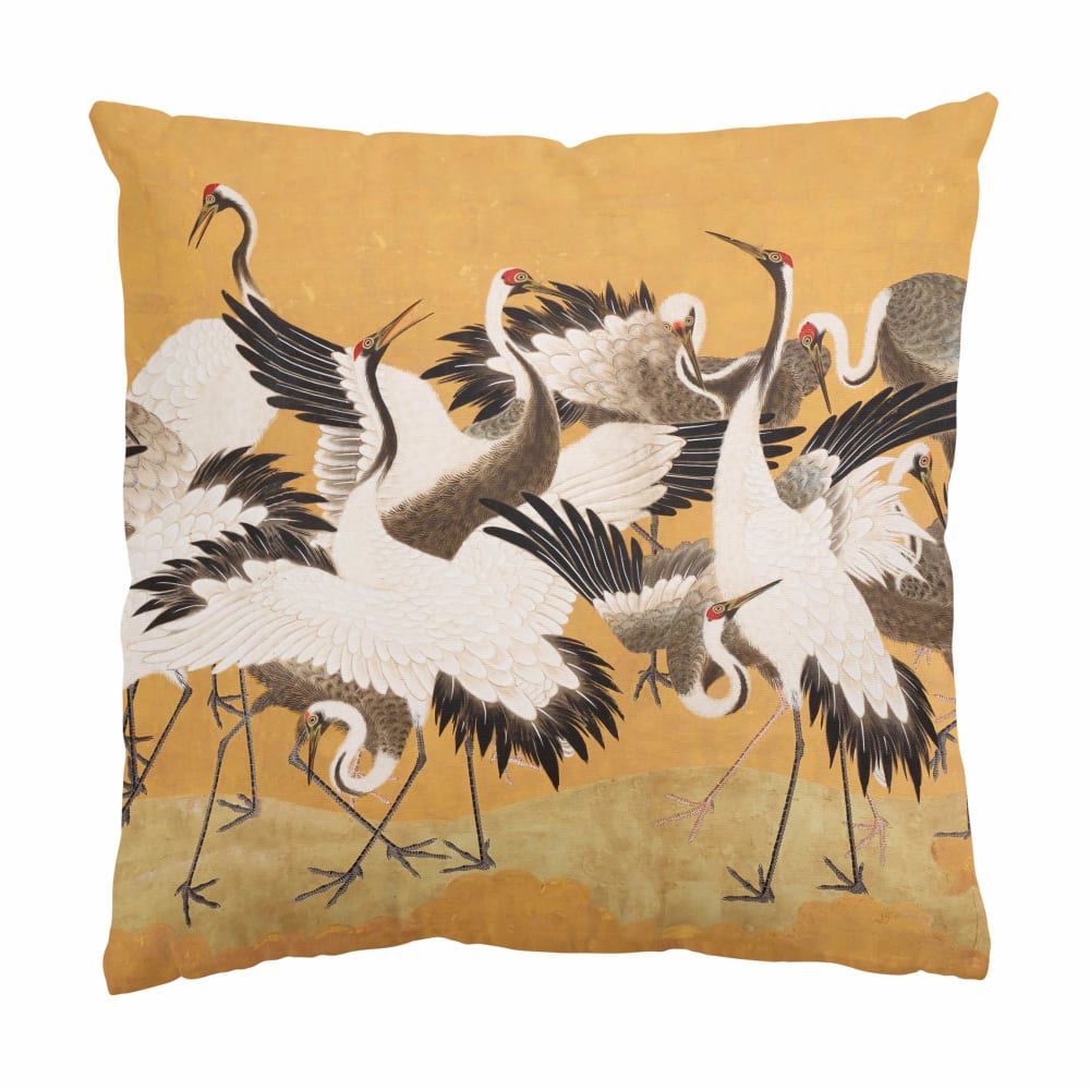 micasia Dekokissen Tanzende Kraniche aus Polyester, gold 40 x 40 cm style exotic Öko-Tex Zertifikat - Stoff