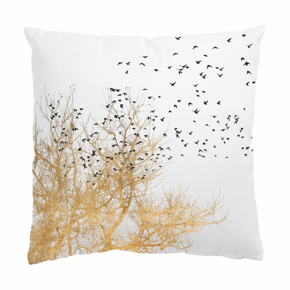 micasia Dekokissen Vogelschwarm goldener Baum aus Polyester, gold 40 x 40 cm style modern Öko-Tex Zertifikat - Stoff