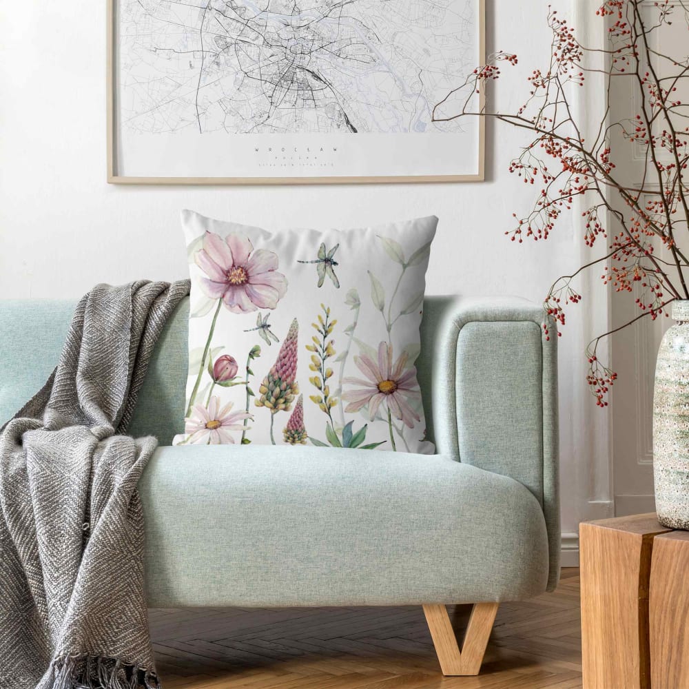 Dekokissen Libellen im Blumenrausch aus Polyester, rosa 50 x 50