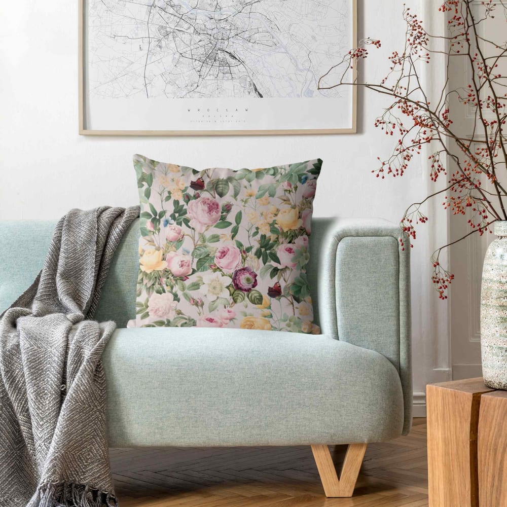 Dekokissen Vintage Blumen Illustration aus Polyester, rosa 40 x