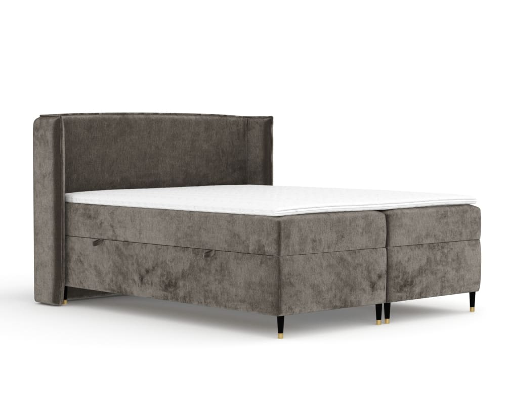 Maison de Reve Boxspringbett 200x200 mit Bettkasten und Matratze, Braun style modern Braun Stoff