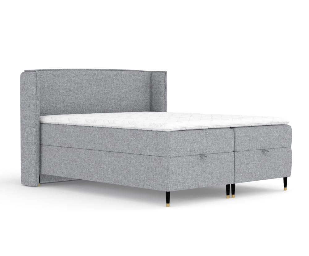 Maison de Reve Boxspringbett 180x200 mit Bettkasten und Matratze, Chenille Grau style modern Grau Stoff