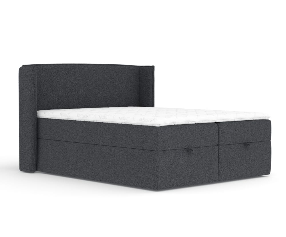Maison de Reve Boxspringbett 200x200 mit Bettkasten und Matratze, Webstoff Graphit style modern Grau
